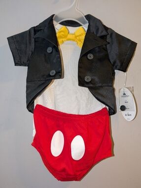 🆕 Mickey Mouse 3 Pc Set Tuxedo Bodysuit Red Shorts Yellow Bowtie Disney Parks